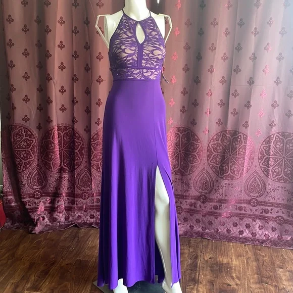 Morgan & Co. | Dresses | Morgan Co Purple Lace Rhinestone High Slit Gown  Prom Quincenera Ball Dress 2 | Poshmark